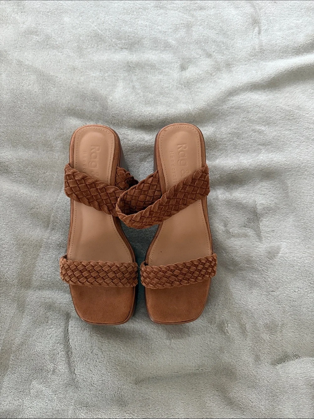 Woven Strap Brown Platform Heeled Sandals